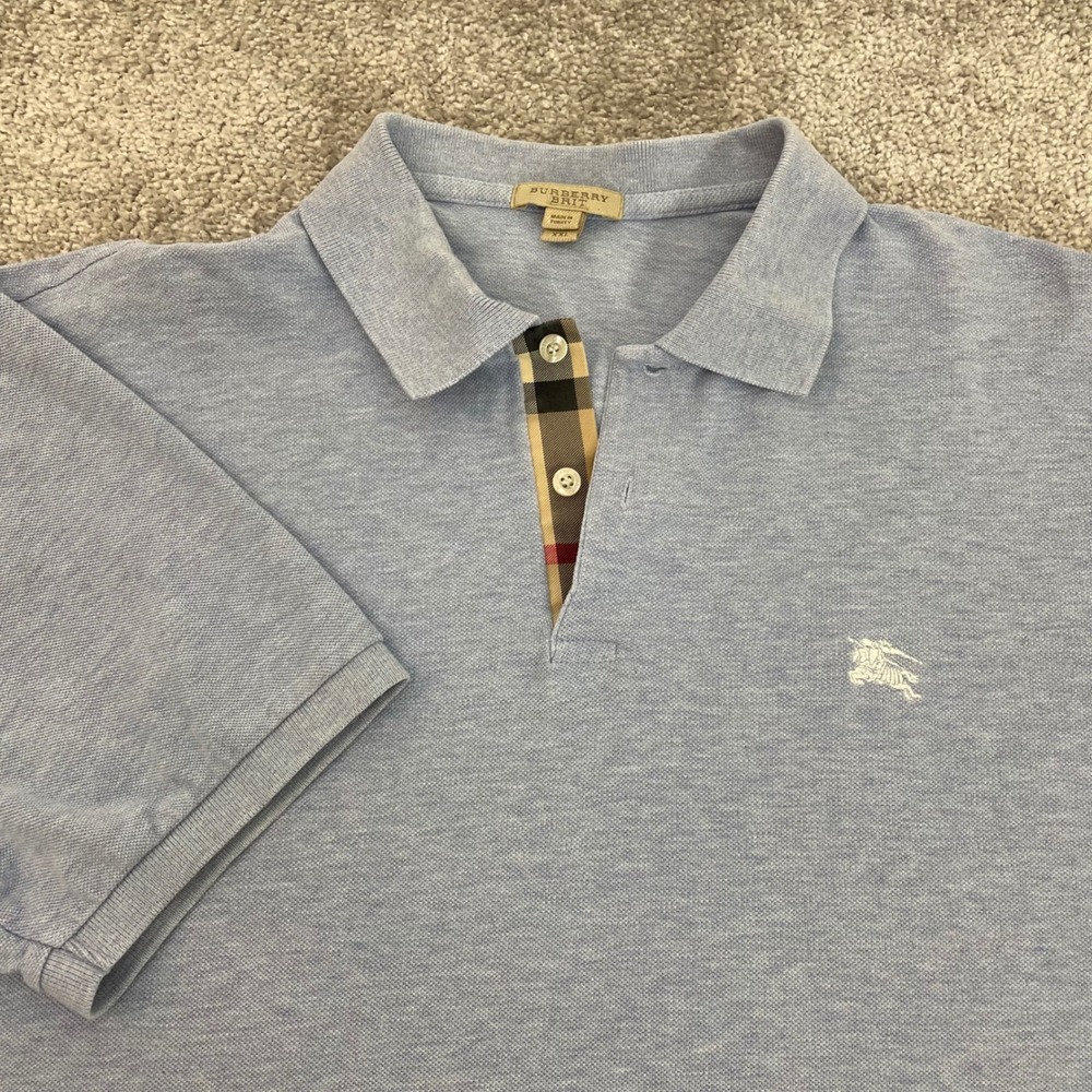 Burberry Brit Polo Mens XXL Light Blue Nova Check Placket Short Sleeve 2XL